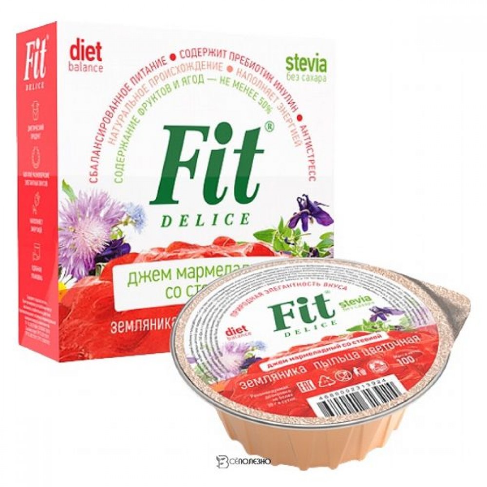 Джем мармеладный земляника-пыльца цветочная со стевией  Fitelle 100 г 221069